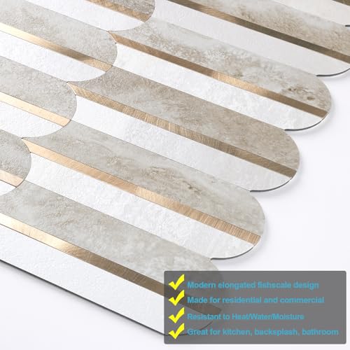 OYAISIM Peel and Stick Backsplash Seamless Tile for Kitchen,Beige Slate PVC Mixed Light Gold Stick on Backsplash Metal Mosaic Wall Tiles by OYASIMI - Image 3