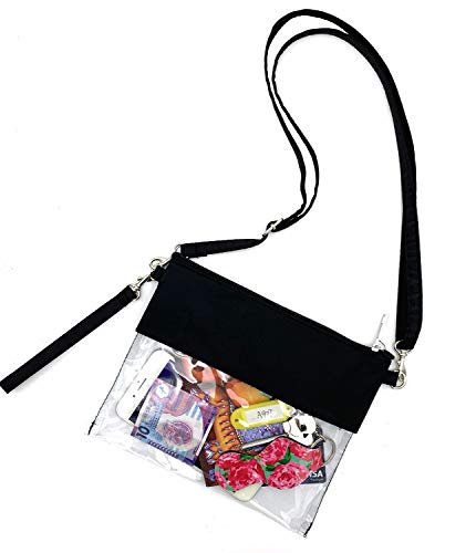 VIEEL Clear Tote Bag - Adjustable Clear Strap Bag, NFL approved Clear Vinyl Bag Gameday Crossbody Purse Bag with Zipper Closure for Work School Sports Games (Black)