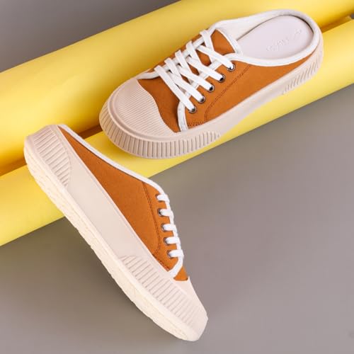 Image of TRASE Back Open Casual Sneakers for Women | Trendy Mule Slip-On Shoes with Lace-Up Front & Comfortable Cushioned Insole