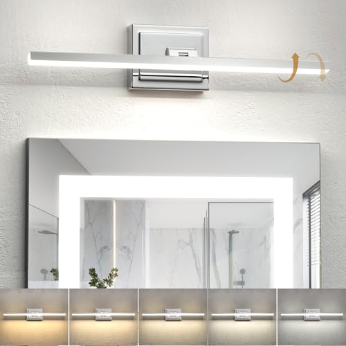 Image of NIORSUN 24 Inch Modern Bathroom Light Fixture, 14W 5CCT Dimmable LED Chrome Bathroom Vanity Lights Over Mirror, Vanity Lights for Bathrooms Restroom Mirror- ETL Certified