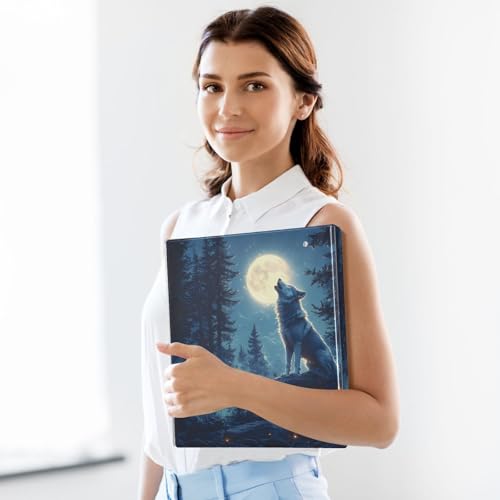 Image of 3 Ring Binder Wolf Moon Galaxy Winter Forest a 1.5 inch Binders Three Ring Binders with Clipboard Fit 8.5'' x 11'' Paper 3 Interior PVC Clear Pockets for Office Supplies