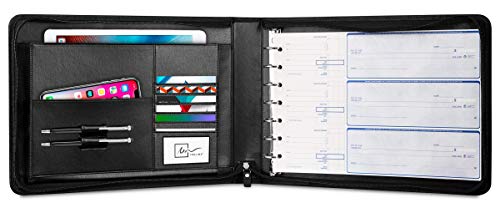 Inkline 7 Ring Check Binder Portfolio -Professional Pu Leather Binder With Zippered Closure -500 Check Capacity -9X13 Inch Sheets -Document & Card Organizer - Large Tablet Pocket - Black (80001) #TOP1