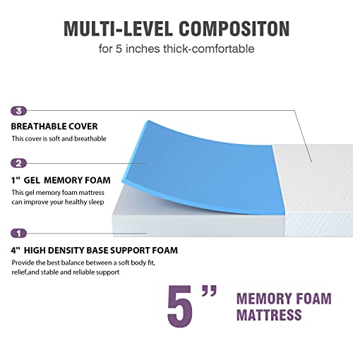 Paylesshere 5 Inch Full Gel Memory Foam Mattress/Certipur-Us Certified/Bed-In-A-Box/Cool Sleep & Comfy Support #TOP4
