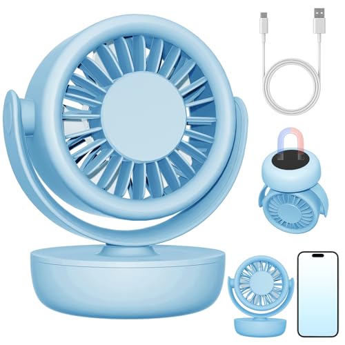 Decute USB Mini Magnetic Desk Fan, Portable Small Table Fan With 3-Speed Super Strong Winds Dual-Angle Adjustable(17Hrs Workble), Personal Cooling Hand Gifts For Women Men Indoor Outdoor