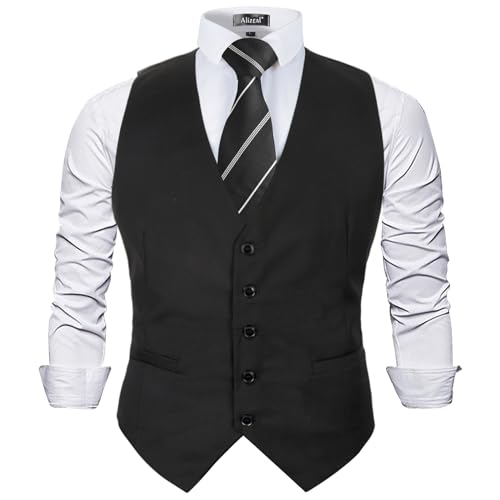 Image of Alizeal Mens Classic Solid Suit Vest Regular Fit Tuxedo Waistcoat
