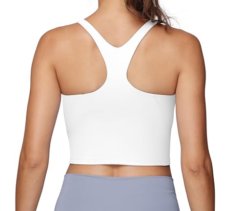 Image of Foucome Nursing Tank Tops Racerback Longline Nursing Sports Bra | Y-Back, Breastfeeding Bra Tank, Workout Crop Top, with Built in Bra
