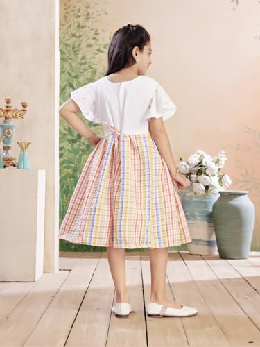Image of Aarika Girls Green Colour Check Cotton Frock
