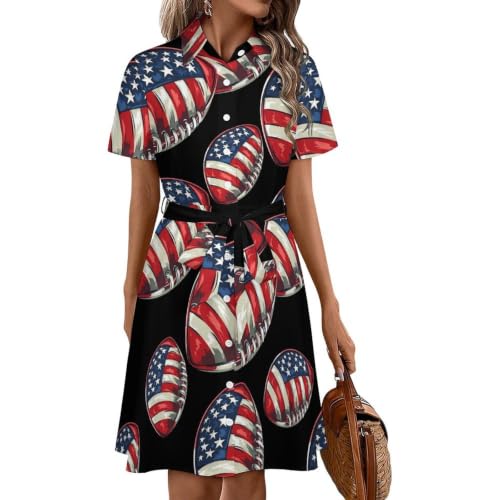 Vestido midi de fútbol de mujer camisero verano botones bandera USA