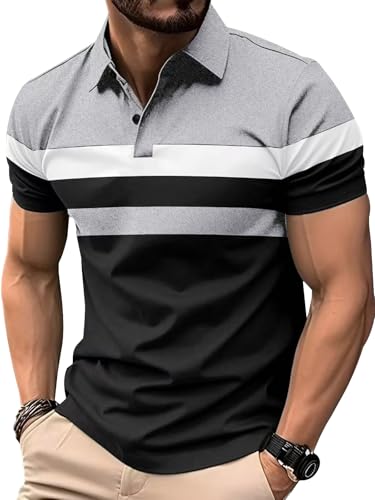 Comilaka Polo Homme Manches Courtes Polos T Shirt à Rayures Poloshirt Été Casual Couleur Contrastée