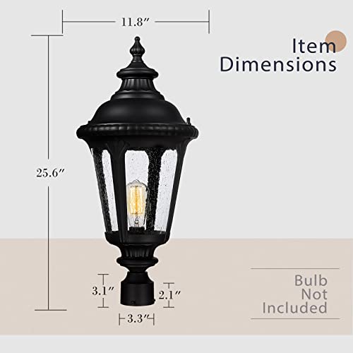 Image of Emliviar 25 Inch Outdoor Post Light for House, Vintage Exterior Pole Lantern Light Fixture, Black Finish with Seeded Glass Shade, XE265P BK