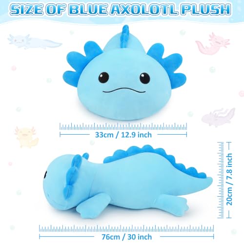 Image of 30'' Giant Blue Axolotl Plush Stuffed Animal- Blue Axolotl Plush Pillow Plushies, Large Body Pillow Plush Toy, Cute Hugging Axolotl Stuffed Animal, Birthday Gifts for Kids Girls Boys