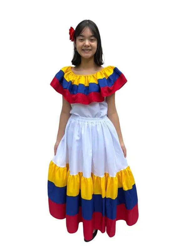 Colombian Traditional Girls Fiesta Dress - White