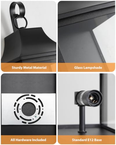 Image of RAYVO 25 inch Extra Large Outdoor Wall Light, Black Porch Lantern | Waterproof Anti-Rust Metal Sconce, Clear Glass Panels, 3 E12 Bases, Modern Exterior Light Fixture for Porch Patio Garage
