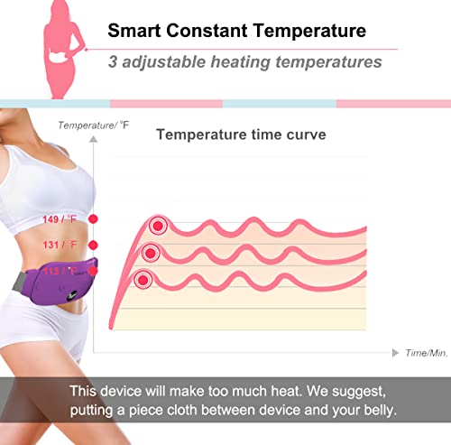 Image of Portable Cordless Heating Pad, Electric Waist Belt Device,Fast Heating Pad with 3 Heat Levels and 3 Vibration Massage Modes, Back or Belly Heating Pad for Women and Girl(Purple)