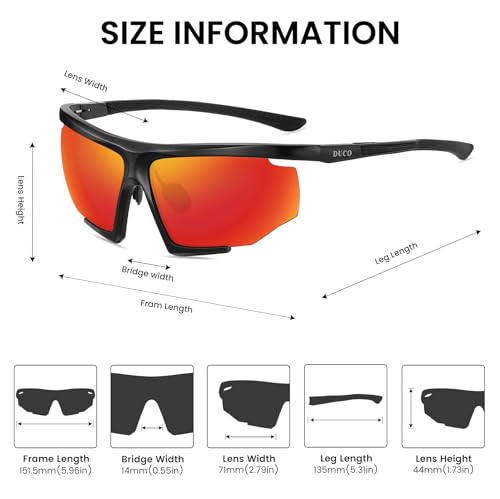 Image of DUCO Sports Mens Sunglasses Trendy Square Polarized Running Sunglasses For Women UV400 Lens DC8238 (Black Frame Revo Red Lens)