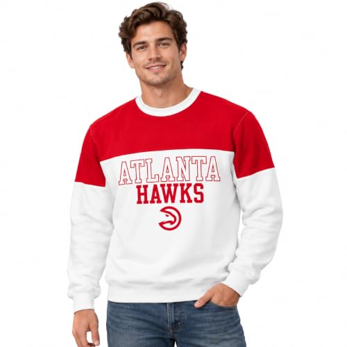 Blue 84 Atlanta Hawks NBA Officially Licensed Contrast Yoke Crewneck Sweatshirt, Medium White