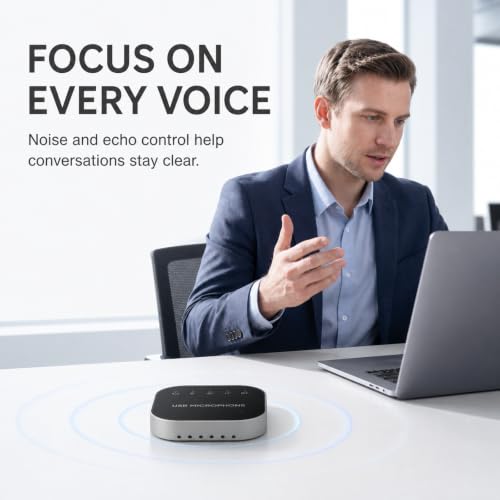 Image of Bluetooth Conference Speaker and Microphone, Bluetooth Speakerphone for Small Meeting Room,Wireless Conference Speaker 360Voice Pick up with Noise Cancellation Mics for Computer /Laptop