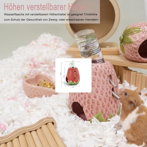 Mangeoire d'eau en céramique fraise et abri tunnel pour hamster