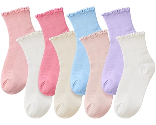 8 Pairs Women's Ruffle Socks Ankle Boot Socks - Casual Cute Ankle Breathable Knit Cotton Soft Frilly for Women