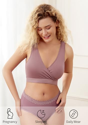 HBselect Nursing Bras for Breastfeeding, Maternity Nursing Sleep Bra Wireless Pregnancy Sleep Bralette 3/5 Pack4