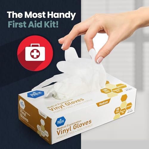 Image of MED PRIDE Disposable Medical Grade Vinyl Exam Gloves, Latex & Powder Free, Ultra-Strong, for Healthcare & Food Handling (Medium (Pack of 100) 100 Clear)