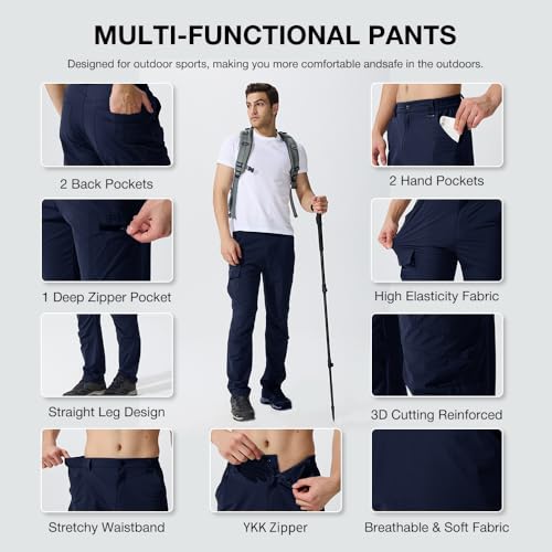 Men's Hiking Cargo Pants Lightweight Quick-Dry Waterproof Stretch Work Fishing Travel Outdoor Pants with 6 Pockets4