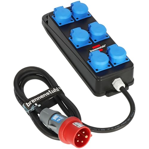 Brennenstuhl Portabler Stromverteiler BSV P (2m Kabel 6X 230V/16A Steckdosen CEE 400V/16A Stecker Baustelleneinsatz und ständigen Einsatz im Freien IP44 Made in Germany)