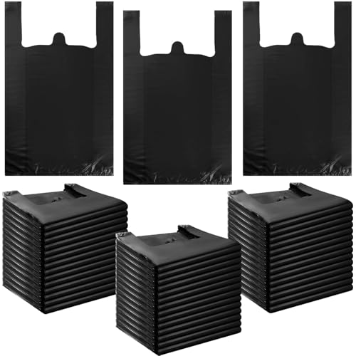 100 bolsas negras (11 x 17 x 21 pulgadas), bolsas de basura con asas, bolsas de plástico para venta al por menor, comestibles, mercancía, tienda de conveniencia, supermercado, restaurante, picnic