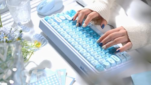 Image of ZORNHER UR82 Wireless Foundation Mechanical Keyboard,75% Creamy Keyboard,Cute Gaming Keyboard,Jelly Crystal Gradient Keycaps,Hot Swappable,RGB Backlit,for Mac Windows,BT5.0 /USB-C /2.4GHz,Ice Blue