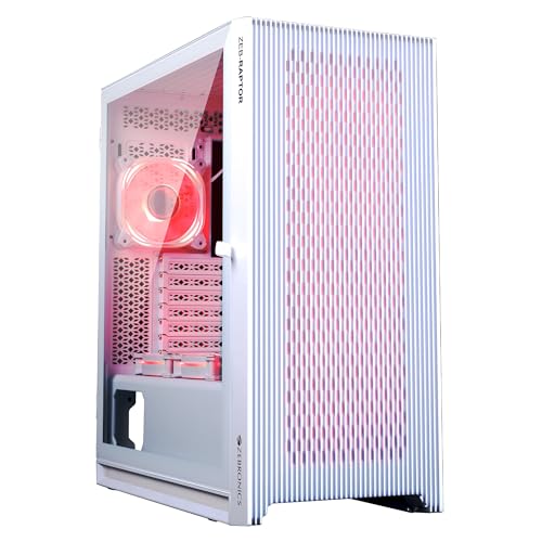 Image of ZEBRONICS Glass Raptor Mid-Tower Premium Gaming Cabinet Eatx /ATX /Matx, 3X 120Mm Front + 2X 120Mm Bottom Fan + 1X 120Mm Rear Fan, Argb Inner Glow, RGB Led Control, (White)