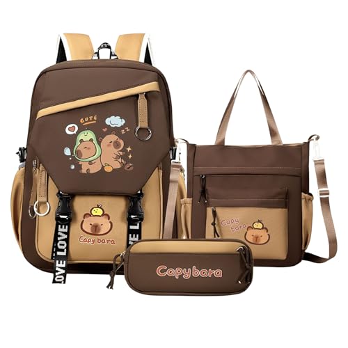 3 Pieces Capybara Backpack Set For Teens Student, Large-capacity Cute Capybara Backpack With Pencil Pouch And Shoulder Bag