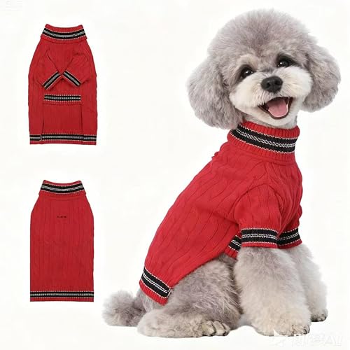 Image of Small /Medium Dog Sweater, Warm Dog Winter Coat w /Sleeves, Comfortable High Neck & Leash Hole, Premium Dog Clothes for Mini Poodle-Best for Holidays, Daily Walks S Bright Red