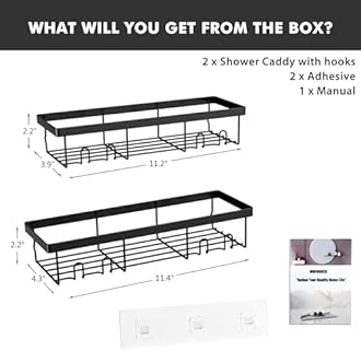 Moforoco Shower Caddy Shelf Organizer Rack, Self Adhesive Black Bathroom Shelves Basket, Home Farmhouse Wall Inside Organization and Storage Decor Rv Accessories, First Camper Apartment Essentials | Basket, Home Farmhouse, Decor, Rv Accessories, First Camper