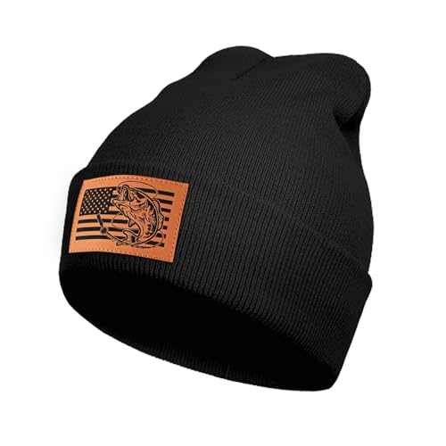Image of American Flag Fishing Beanie Hat for Men, Christmas Dad Birthday Beanie Hats Gift for Women Men