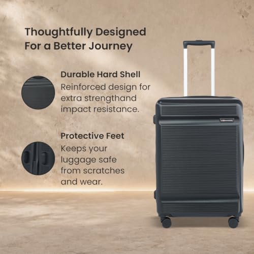 Image of SWISS MILITARY Pascal Hard 68cm Lightweight PC Medium Check in Travel Luggage Trolley Bag with Anti-Theft Zippers & 3-Dial Lock, 360 Wheels, Wet Pocket & Aluminium Handle Suitcase Capacity 93L-Black