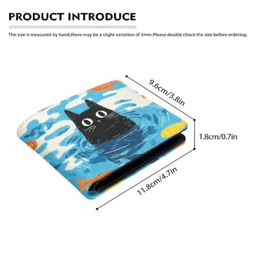 Image of Coldinair Cartoon Black Cat Fish Kids Wallet,Little Boys Wallet for Kids,Leather Bifold Wallet Credit Card Cash Id Holder Slim Rfid Blocking Coin Purse