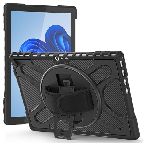Microsoft Surface Pro 7/6/ 5/4/Pro 7+ 12.3�C���`�Ή��^�u���b�g�P�[�X - ��]�X�^���h�A�n���h���X�^���h�A�o���p�[�A�ϏՌ��ی�J�o�[�t���̊��ȃL�b�N�X�^���h�ی�P�[�X(Black)