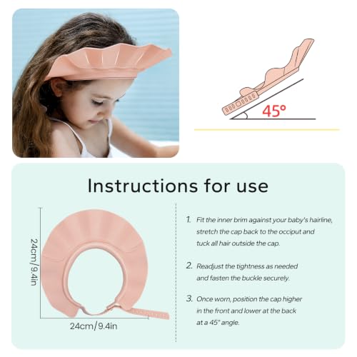 Image of FUNUPUP Baby Shower Cap for Toddlers Kids, Soft TPE Silicone, Dusty Pink | Leakproof & Slip-Resistant & Adjustable Bath Visor Shampoo Shield, Keeps Water Out of Eyes and Ears, Fits 15-24 inch Head Size