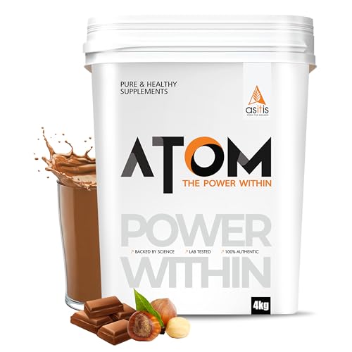 Image of Asitis Nutrition ATOM Whey Protein Isolate 4kg | 30g protein, 6.1g BCAA & 13g EAA | Ultra Pure-Fast acting Protein | Choco Hazel Fusion Flavor
