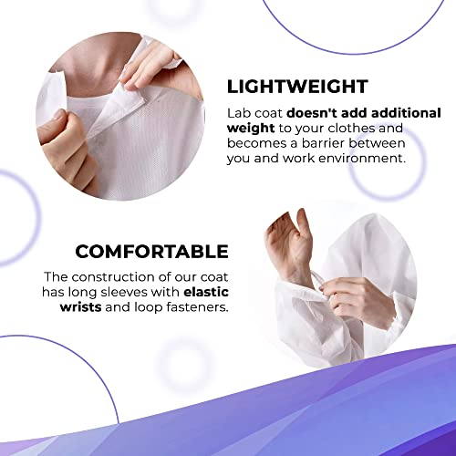 Amz Medical Supply Disposable Lab Coats For Adults 3X-Large, White Polypropylene Lab Coats Disposable 10 Pack, Durable 35 Gsm Disposable Lab Coats With Loop Fastener, Long Sleeves, Elastic Wrists #TOP3