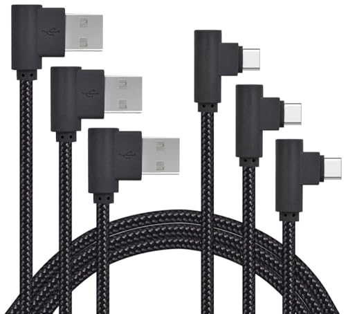 CTREEY USB Type C Cable, 90 Degree 3 Pack 3ft 6ft 10ft Nylon Braided Long Cord USB Type A to C Charger for MacBook, LG G6 V20 G5,Google Pixel, Nexus 6P, Nintendo Switch, Samsung Galaxy S8+ (Black)