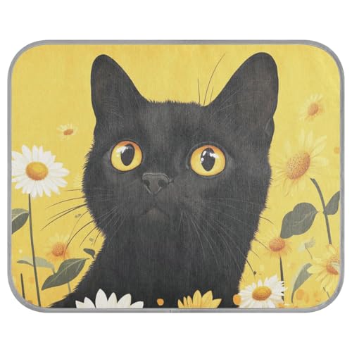 siphylline Black Cat Sunflower Daisy Spring Summer Cooling pad for Dog Self Cooling cat Blanket for Pig Dogs Outside Foldable esterilla refrescante para Perros S