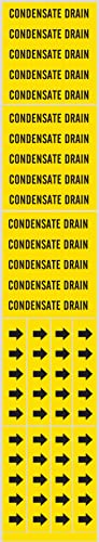 Brady 7062-3C-PK, CONDENSATE DRAIN Pipe Marker Arrows Black on Yellow 3 per Card, 5 PK, Legend 'CONDENSATE DRAIN'