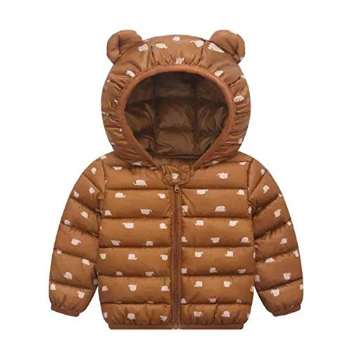 Infant Toddler Baby Boys Girls Elephant Aniamal Print Hooded Down Coat Light Puffer Jacket Long Sleeve Padded Snowsuit Zipper Hoodies Warm Winter Coats Outerwear Khaki Elephant 12-18 Months