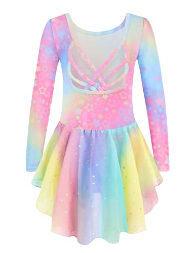 Arshiner Ropa de Ballet Vestidos de Ballet para Niñas Traje de Ballet de Algodón para Niños Vestido de Baile ArcoíRis Cuerpo de Baile con Tutú Vestido de Bailarina 9-10 Años