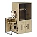 Cat Litter Box Enclosure, Double Layer Enclosed Litter Box Furniture with Door, Cat House with Ladder, Burlywood