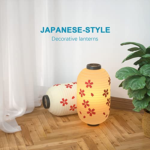Image of Traditional Japanese Style Beige White Silk Cherry Blossom Lantern 8 x 14 Inch, ZUEXT Set of 4 Waterproof Indoor Outdoor Festival Theme Birthday Party Home Yard Lanterns Japanese Eateries Decor