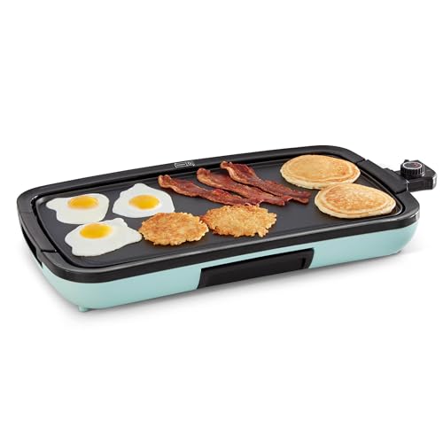 Comparison: Best Electric Griddle For Pancakes 5 DASH Deluxe Everyday Electric Griddle with Dishwasher Safe Removable Nonstick Cooking Plate for Pancakes, Burgers, Eggs and more, Includes Drip Tray + Recipe Book, 20” x 10.5”, 1500-Watt - Aqua