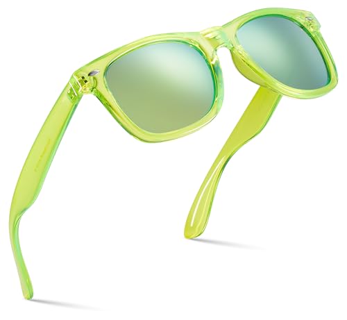 Retro Rewind Translucent Frame Colorful Neon 80s Sunglasses for Men Women - Reflective Mirrored Lens