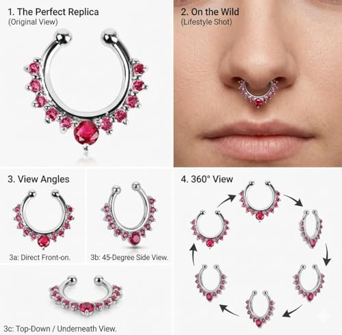 Image of RUVEE Nose & Ear Clip Titanium Plated Pin Non Pierced Just Press for Women & Girls Septum Ring